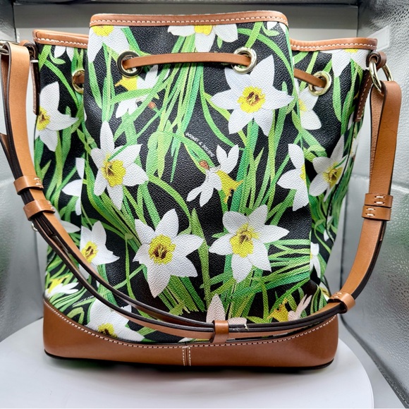 EUC Dooney & Bourke Daffodil Floral Drawstring Bucket Bag Coated Canvas - Picture 2 of 12